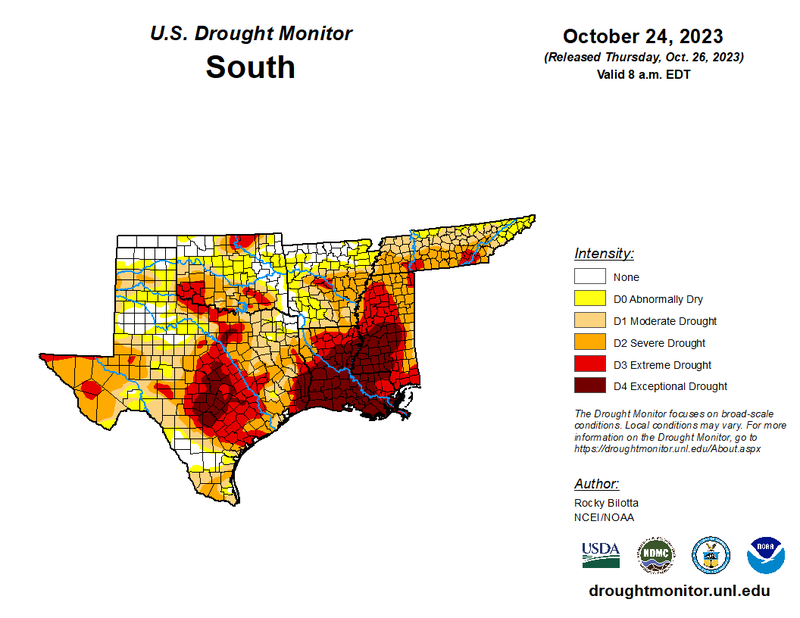U.S Drought Monitor for the Southern Climate Region, Valid October 24th