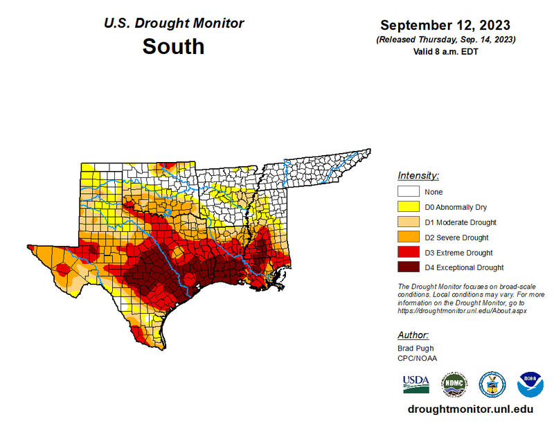 U.S Drought Monitor for the Southern Climate Region, Valid September 12th