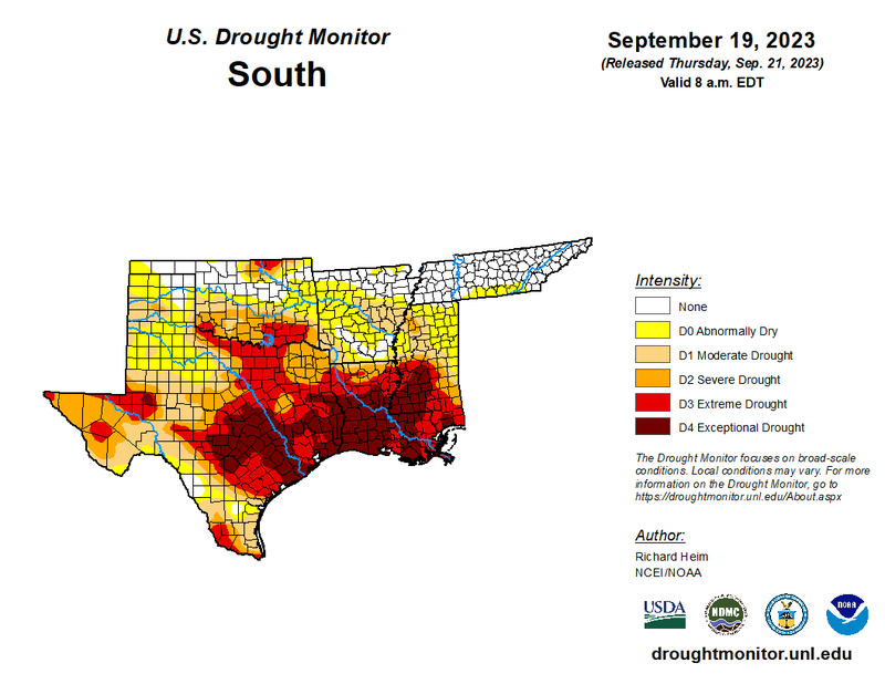 U.S Drought Monitor for the Southern Climate Region, Valid September 19th
