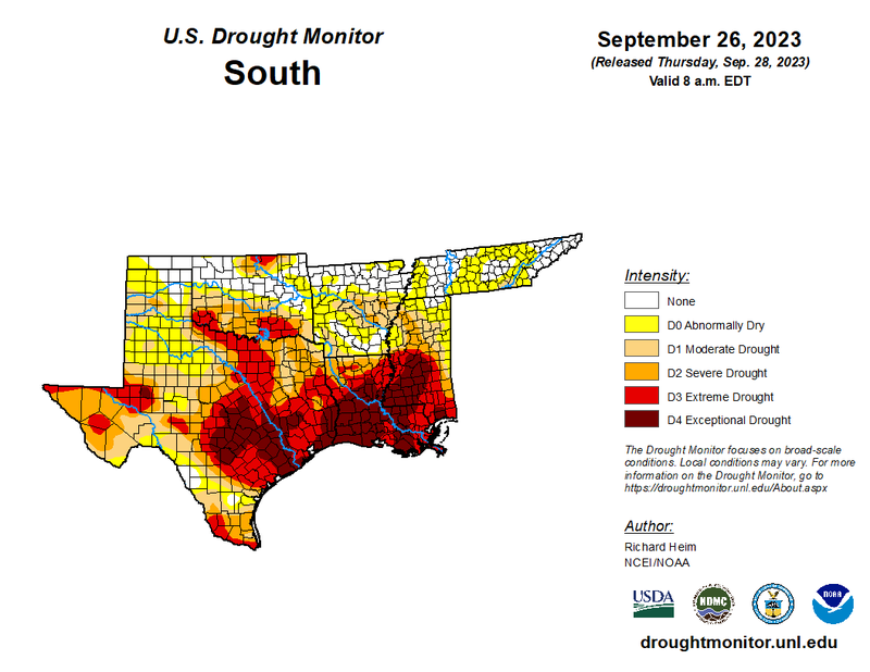 U.S Drought Monitor for the Southern Climate Region, Valid September 26th