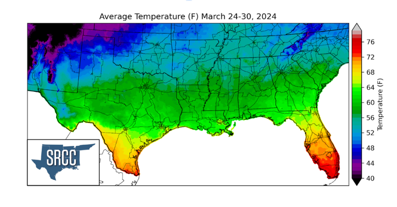 Average Temperature (F) March 24-30, 2024