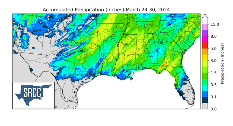 Accumulated Precipitation (inches) March 24-30, 2024