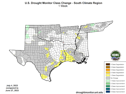 U.S Drought Monitor for the Southern Climate Region, Valid July 4th