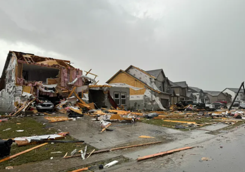 Image of tornado damage of homes in Clarksville, TN