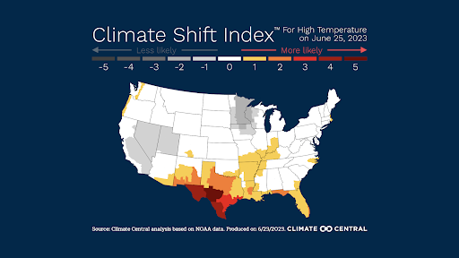 Graphic displaying the Climate Shift index of high temperatures on June 25th