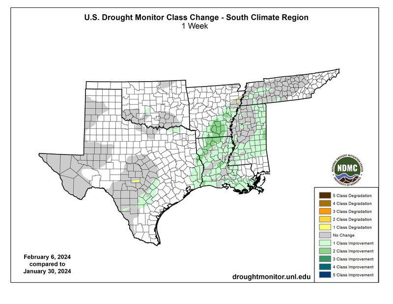 Drought Monitor 1 Week Class Change Map, Valid February 6th, 2024