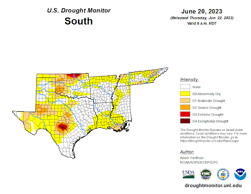 U.S Drought Monitor for the Southern Climate Region, Valid June 20th