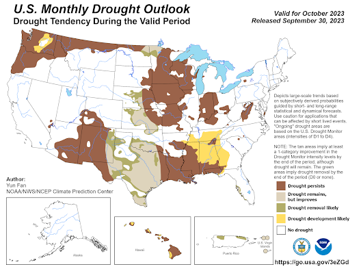 U.S. Monthly Drought Outlook for October 2023