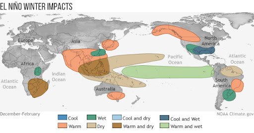 Map of El Nino winter impact across the world