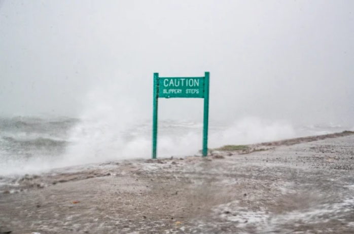 Waves crashing against the shore as Harold makes landfall