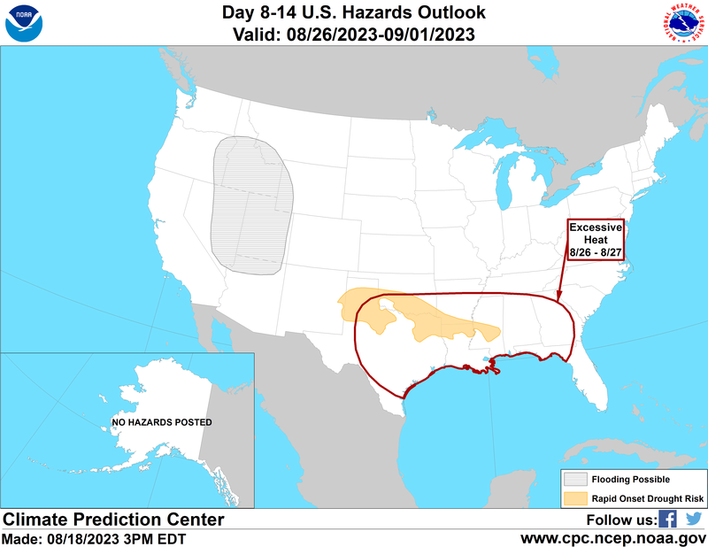 Climate Prediction Centers Day 8-14 hazards outlook, forecasting flash drought and excessive heat