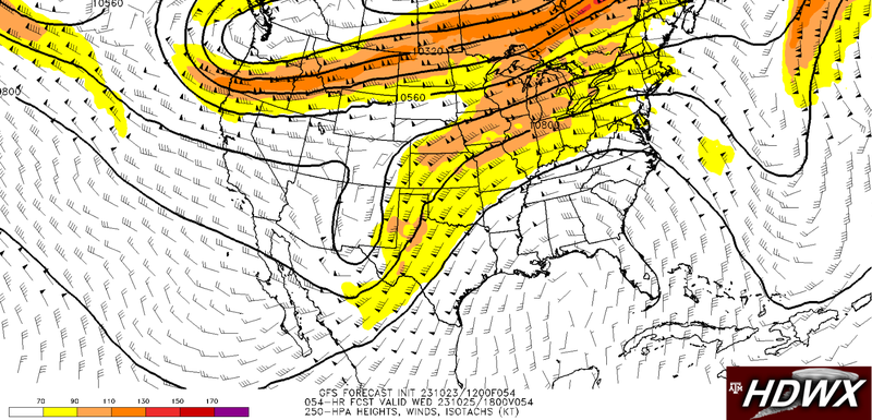 Map of the jet stream Wednesday afternoon