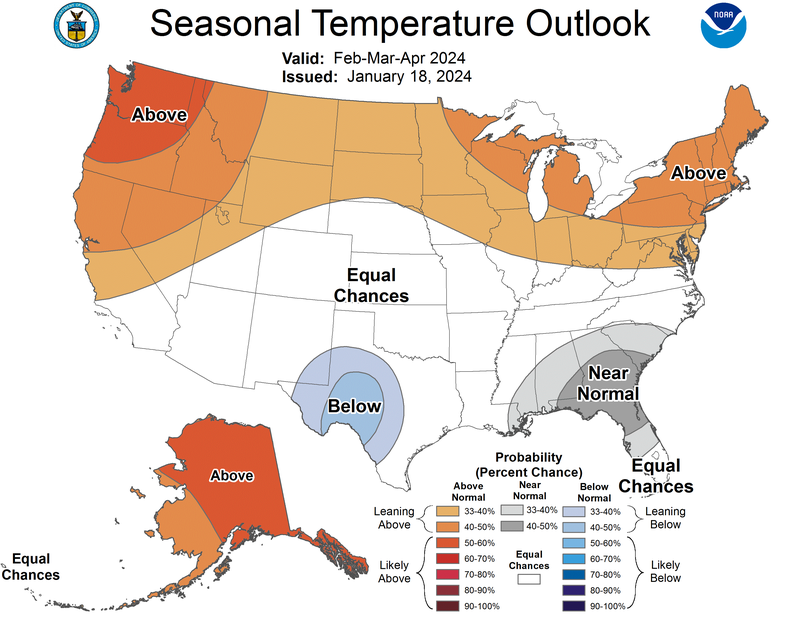 Map of Climate Prediction Centers Seasonal Temperature Outlook