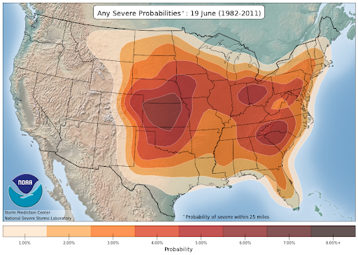 Climatology of severe weather in Mid June