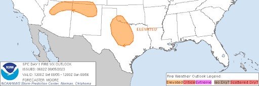 Graphic of Storm Prediction Centers Fire weather outlook