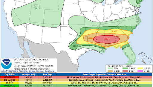 Storm Prediction Center Day 1 Categorical Outlook issued 6/14/2023