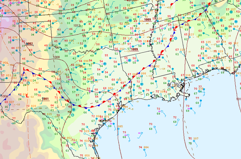 WPC surface analysis displaying a stationary front