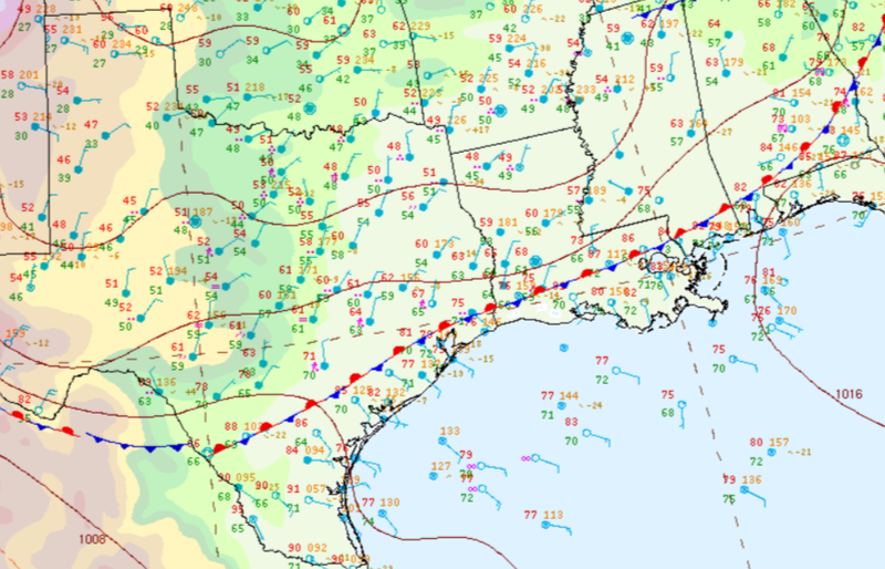 Surface Analysis displaying a stationary front