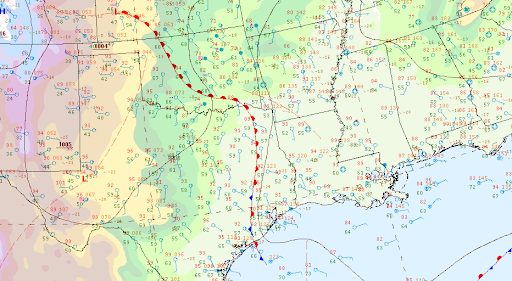 Surface analysis displaying a warm front