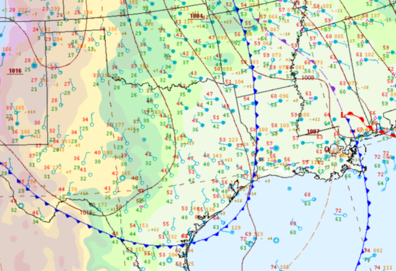 Surface analysis displaying a cold front